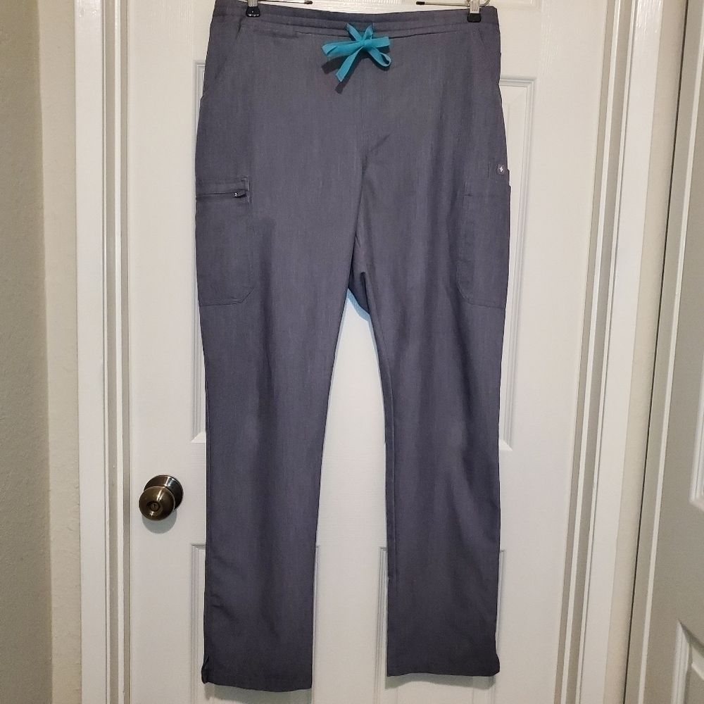 Figs Yola Skinny Scrub Pants Drawstring Pocket Graphite Gray Size LT
